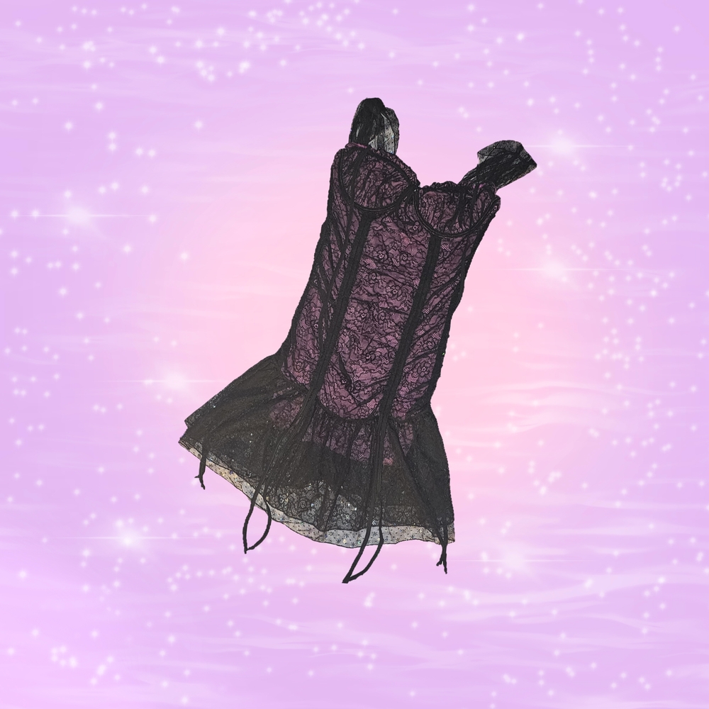 Dollskill 'Current Mood' Size L Black And Pink Ruched Mini Dress